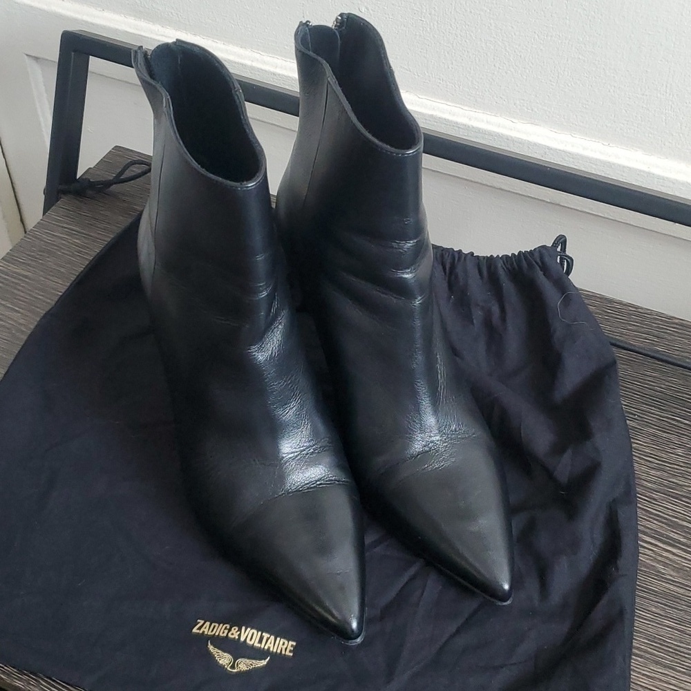 Zadig & Voltaire Black Booties 100% Leather Pointed-toe Boots size 40